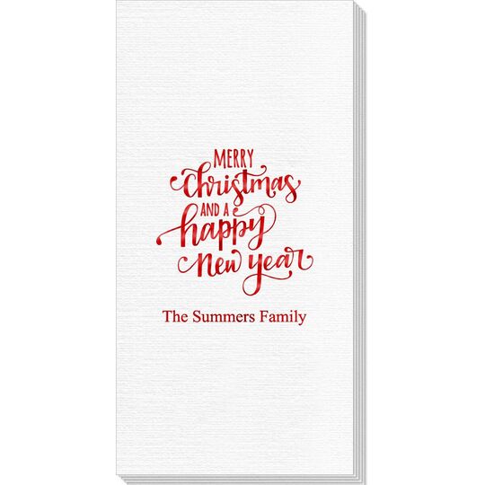 Hand Lettered Merry Christmas and Happy New Year Deville Guest Towels